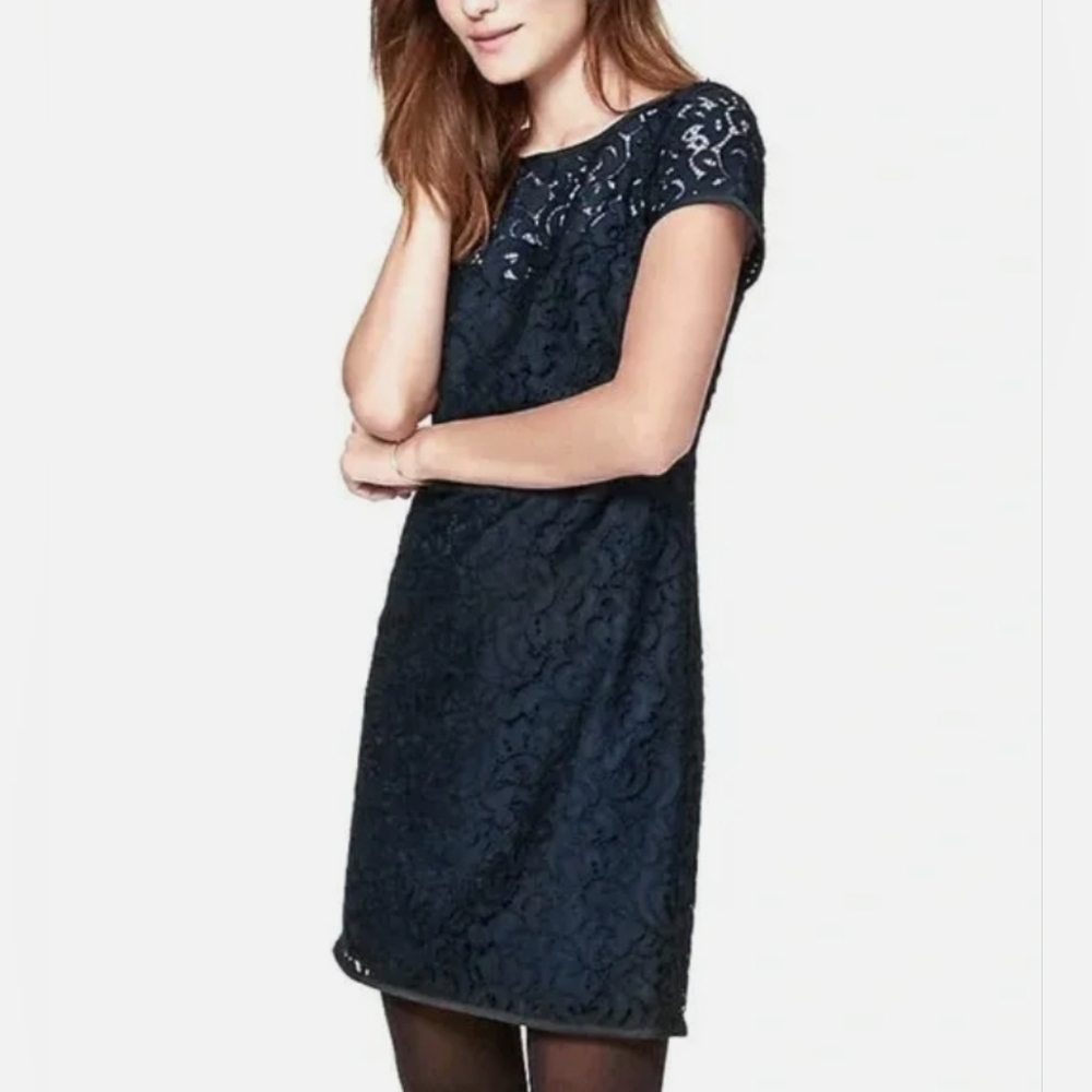 ⭐️Ann Taylor Loft Navy Blue Lace Mini Sheath Dress Sz O